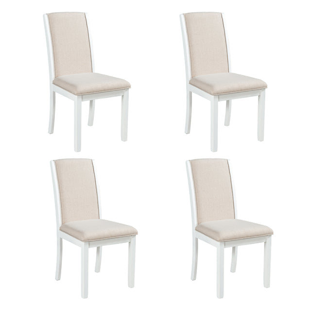 TOPMAX Farmhouse 4-Piece Wood Full Back Dining Chairs Set with Upholstered Cushions for Small Places, White+Cushion Beige