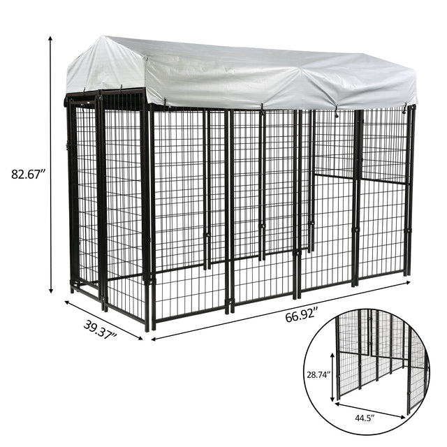 6.9 x 3.3 x 5.6 ft Dog Kennel with Waterproof Cover, Welded Wire Outdoor Dog Playpen, Black