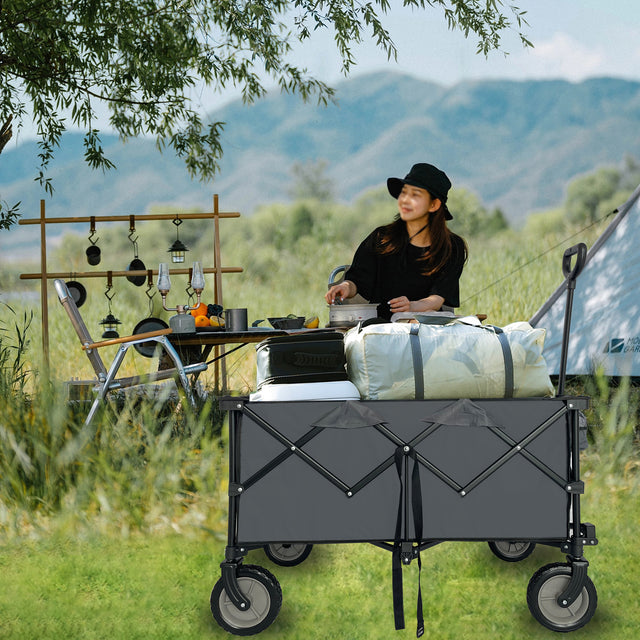 Collapsible Folding Wagon, Push Pull Foldable Beach Wagon Cart