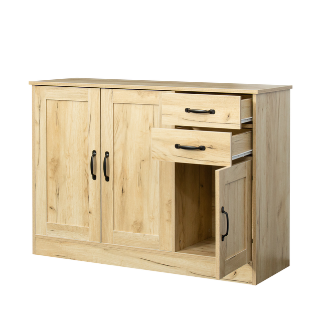 Modern Wood Buffet Sideboard with 2 doors&1 Storage and 2drawers -Entryway Serving Storage Cabinet Doors-Dining Room Console, 43.3 Inch, Oak