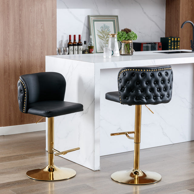 A&A Furniture,Swivel Barstools Adjusatble Seat Height, Modern PU Upholstered Bar Stools with the whole Back Tufted, for Home Pub and Kitchen Island(Black, Set of 2)