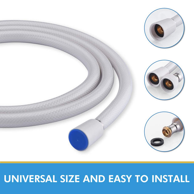 PVC Shower Hose 59 Inches Extra Long Smooth Handheld Shower Hose Flexible Anti-Kink Handheld Shower Head Hose with brass spin inner core White