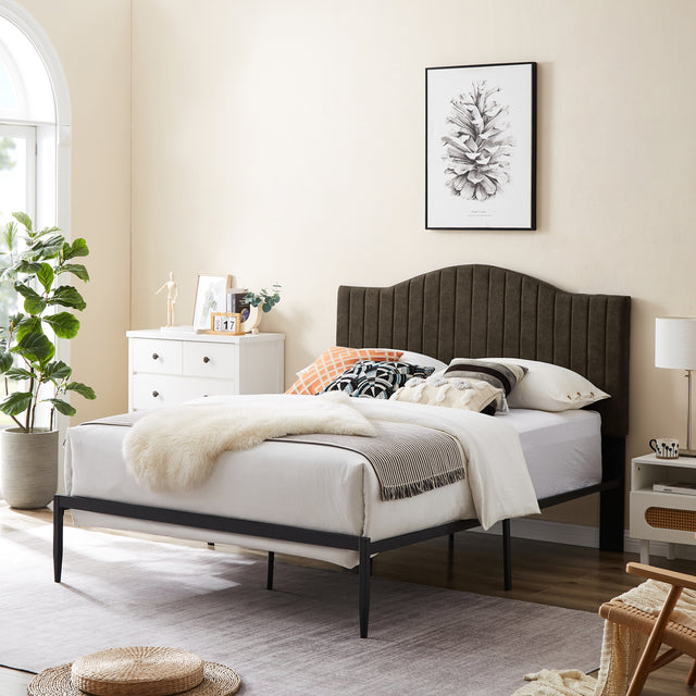 B111 Queen bed Beautiful line stripe cushion headboard Strong iron frame with high temperature paint