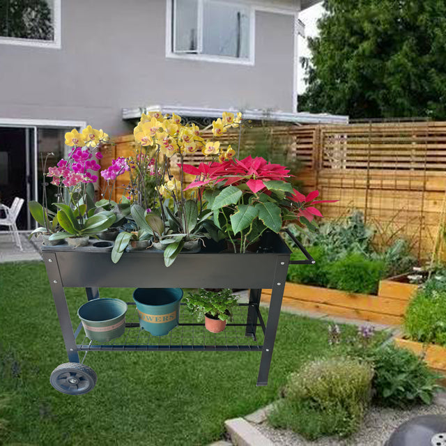Aveyas Mobile Metal Raised Garden Bed Cart with Legs, Elevated Tall Planter Box with Wheels for Outdoor Indoors House Patio Backyard Vegetables Tomato DIY Herb Grow (Black)