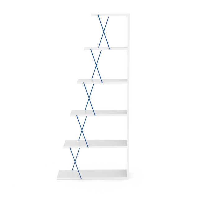 Furnish Home Store Modern 5 Tier Ladder Bookshelf Organizers, Narrow Bookshelf for Small Spaces Office Furniture Bookcase ,White/Blue