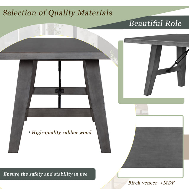 TREXM Industrial Style 72" Wooden Rectangular Table with Chain Bracket (Gray)