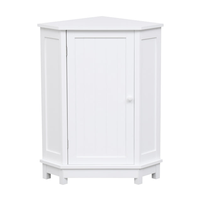 White Bathroom Cabinet Triangle Corner Storage Cabinet with Adjustable Shelf Modern Style MDF Board