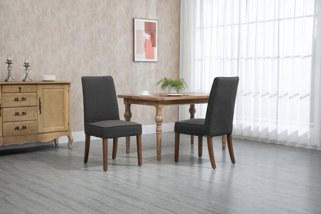 Cover Removable Interchangeable and Washable Gray Linen Upholstered Parsons Chair with Solid Wood Legs 2 PCS
