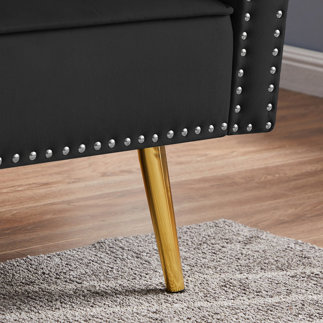 Modern Velvet Tufted Sofa Couch with 2 Pillows and Nailhead Trim, Loveseat Sofa Futon Sofa Bed with Metal Legs for Living Room.