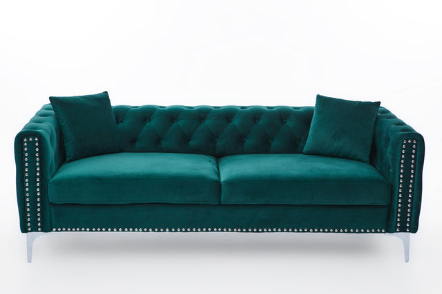 2155 sofa includes 2 pillows 78" green velvet sofa for small spaces