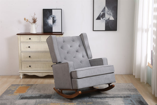 COOLMORE living room Comfortable rocking chair accent chair with light grey fabric