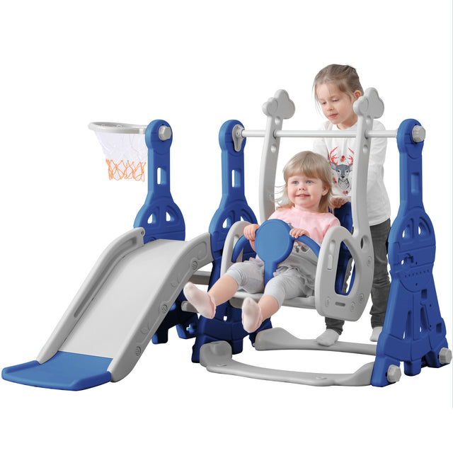 Toddler Slide and Swing Set 3 in 1, Kids Playground Climber Swing Playset with Basketball Hoops Freestanding Combination Indoor & Outdoor