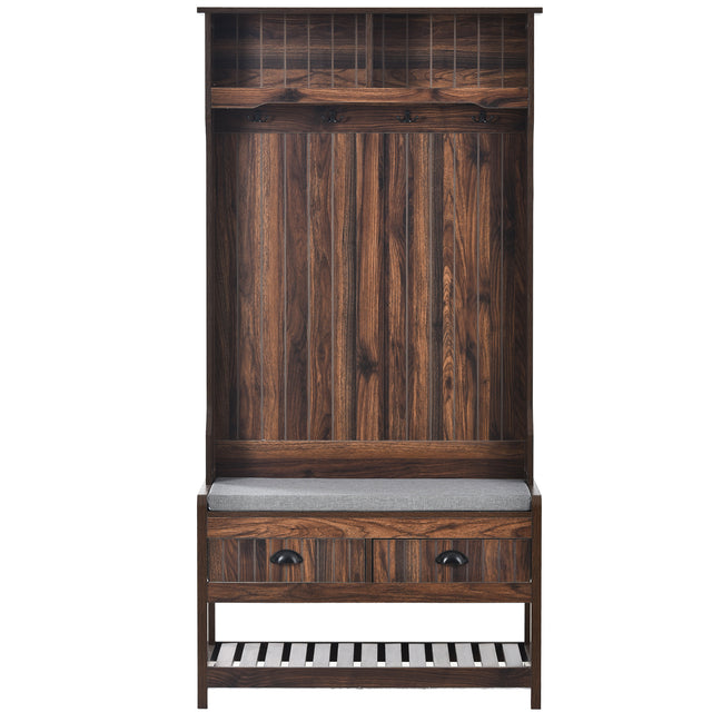 U-Can Hall Tree with 4 Hooks and Hinged Lid, Coat Hanger, Entryway Bench, Storage Bench, 3-in-1 Design, 69INCH, for Entrance, Hallway (Tiger)