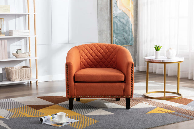 COOLMORE accent Barrel chair living room chair with nailheads and solid wood legs Orange linen