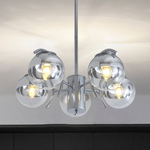 Modern American chandelier-silver iron glass lampshade -6 bulbs -E26 lamp holder