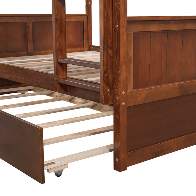 Full Over Full Bunk Bed with Twin Size Trundle, Walnut ( old sku: LP000250AAL)
