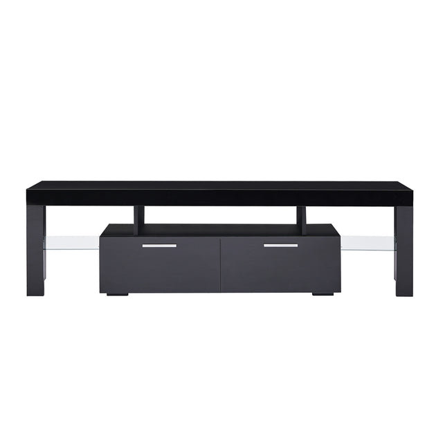 20 minutes quick assemble,Black morden TV Stand with LED Lights,high glossy front TV Cabinet,can be assembled in Lounge Room, Living Room or Bedroom,color:black