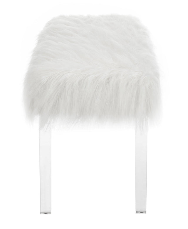1-Pc Casual White Bench Faux Fur Seat Glam Accent