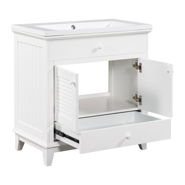 30" Bathroom Vanity with Sink, Bathroom Cabinet with Two Doors and One Drawer, White