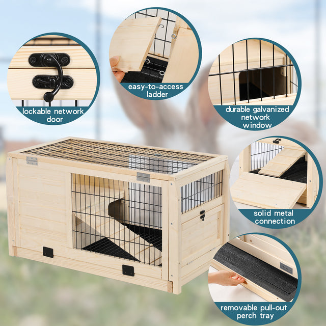 Wood Rabbit Hutch,Guinea Pig House Leak Proof Design