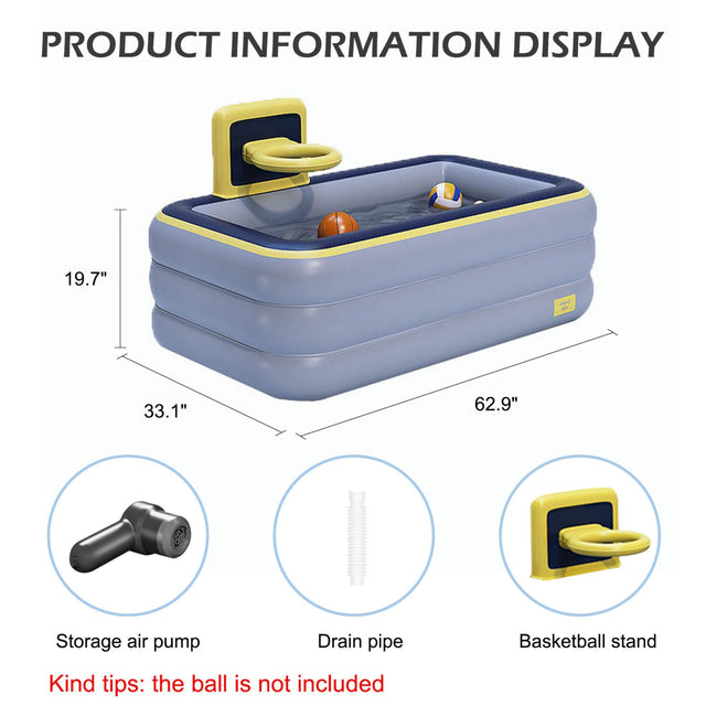 Toy inflatable swimming pool with basketball rack, thickened family inflatable swimming pool suitable for outdoor, garden, backyard, summer