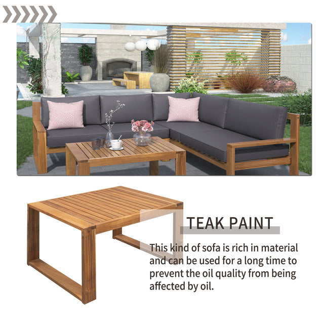 U_STYLE 3-Piece Patio Sectional Set Acacia Wood and Grey Cushions Ideal for Outdoors and Indoors