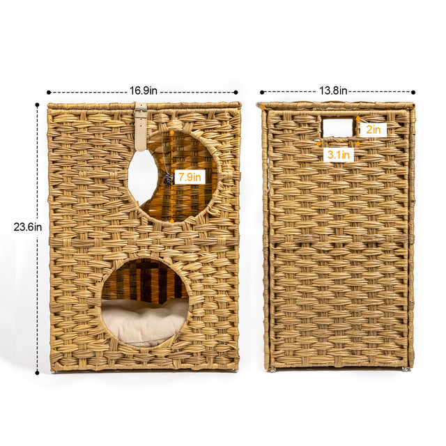 Rattan Cat Litter,Cat Bed with Rattan Ball and Cushion,Brown