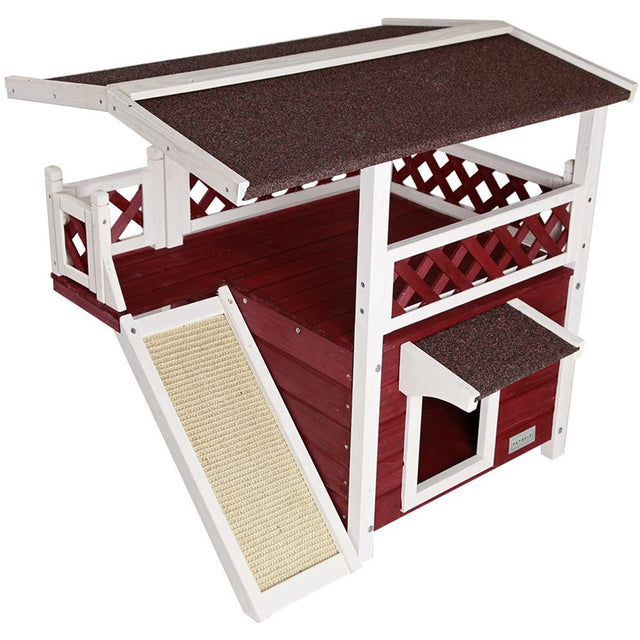 Cat House for Outdoor Cats Weatherproof with Scratching Pad and Escape Door