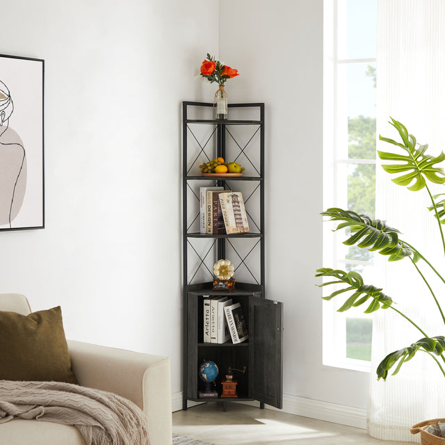 JHX Corner Shelf 5-Tier with Storage,Corner cabinet Bookshelf Stand Storage Rack(Dark Grey)