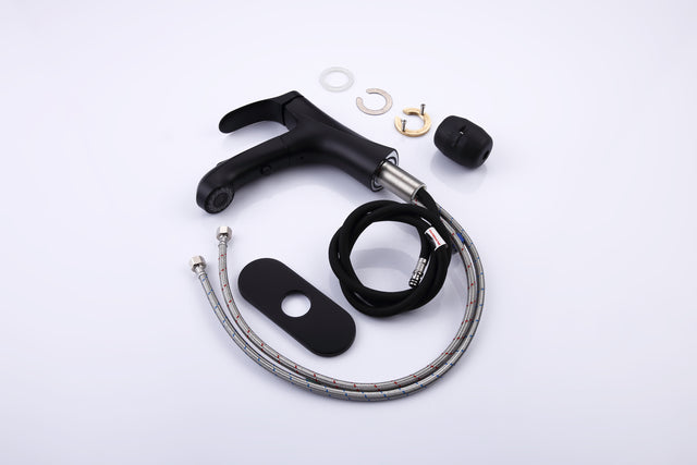 Pull Out Bathroom Faucet, Single Hole Bathroom Sink Faucet with 3 Modes Pull Down Sprayer, One Handle Modern Vanity Faucet, Farmhouse Lavatory Faucet