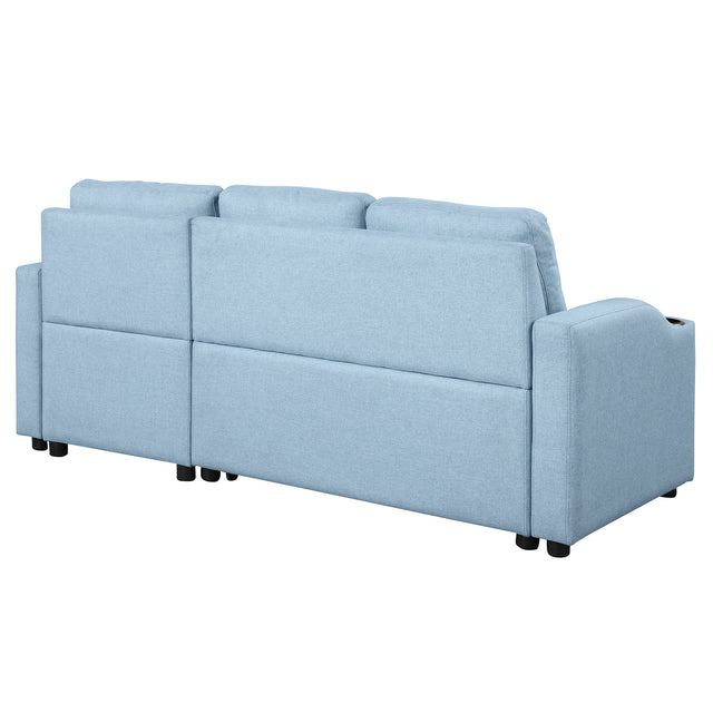 80.3" Orisfur. Pull Out Sofa Modern Padded Upholstered Sofa , Linen Fabric 3 Seater Couch with Storage Chaise and Cup Holder , Small Couch for Small Spaces