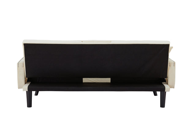 1730 Sofa Bed Armrest with Nail Head Trim with Two Cup Holders 72" Beige Velvet Sofa for Small Spaces