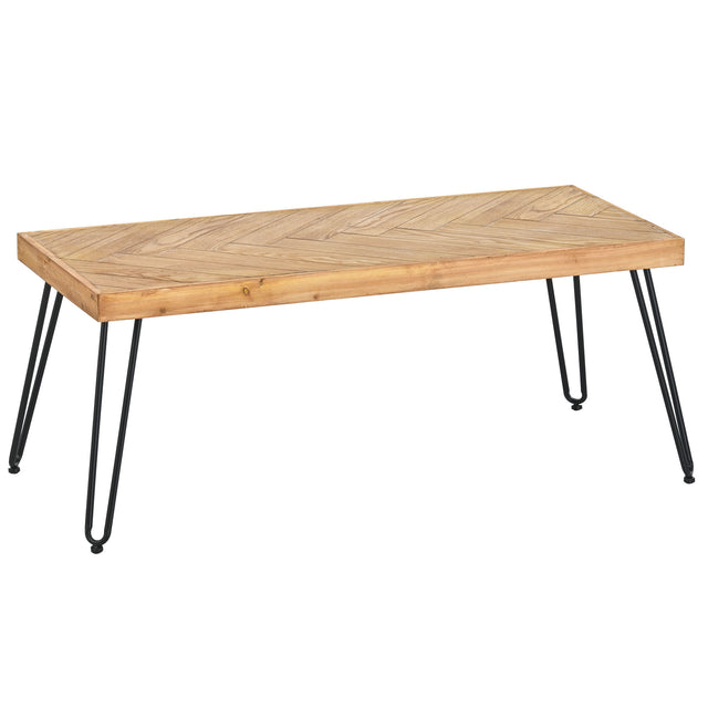 ON-TREND Modern Coffee Table, Easy Assembly Tea Table, Cocktail Table with w/Chevron Pattern & Metal Hairpin Legs for Living Room, Ash Wood Finished