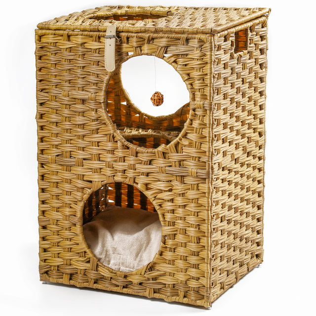Rattan Cat Litter,Cat Bed with Rattan Ball and Cushion,Brown