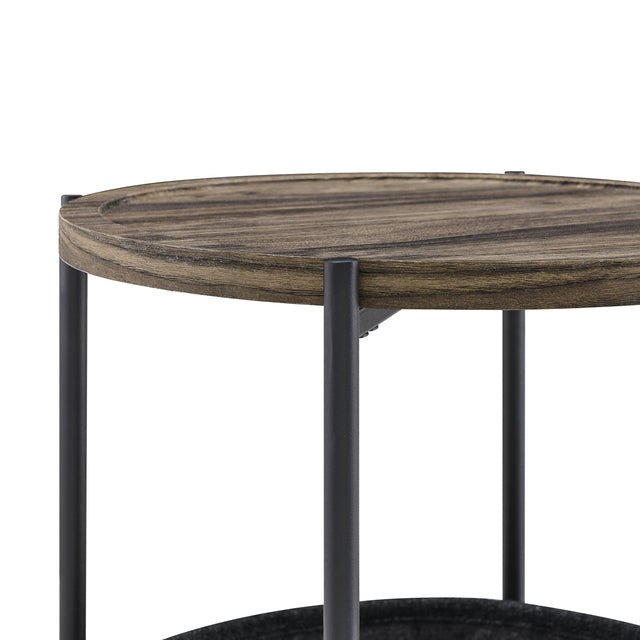Modern Accent End Table with Storage Basket,Grey Cloth Bag and Brown Top (18“x18”x24“)