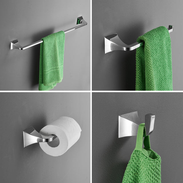 4-Piece Bath Hardware Set with Towel Ring Toilet Paper Holder Towel Hook and 24 in. Towel Bar in Polished Chrome