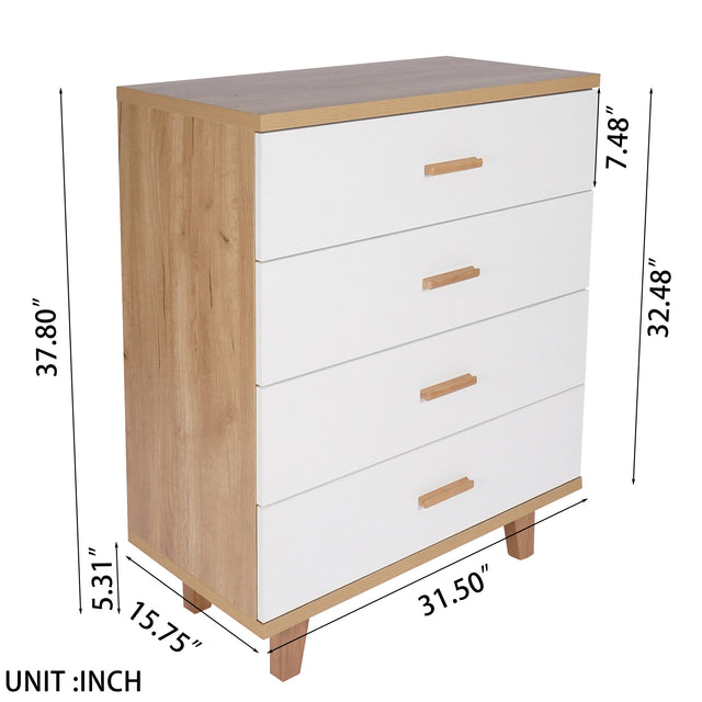 Modern Design Wooden Dresser Bedroom Storage Drawer Organizer Closet Hallway Storage Cabinet with 4 Drawers, Wood Dresser Chest Accent Cabinet for Living Room Bedroom