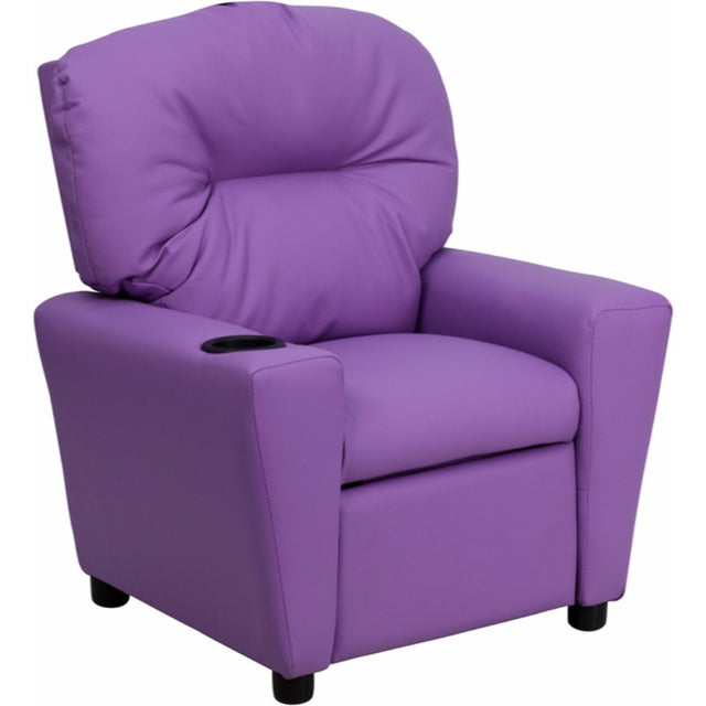 Offex Contemporary Vinyl Kids Recliner with Cup Holder - Lavender