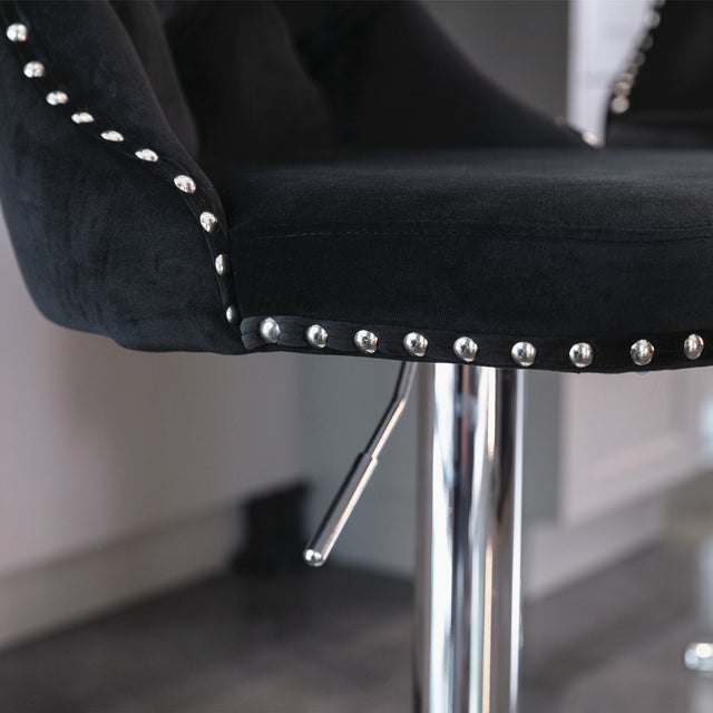 A&A Furniture,Swivel Velvet Barstools Adjusatble Seat Height from 25-33 Inch, Modern Upholstered Chrome base Bar Stools with Backs Comfortable Tufted for Home Pub and Kitchen Island(Black,Set of 2)