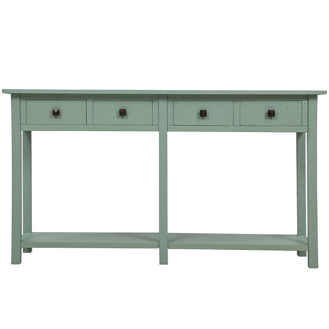 TREXM Rustic Brushed Texture Entryway Table Console Table with Drawers and Bottom Shelf for Living Room (Tiffany Blue)