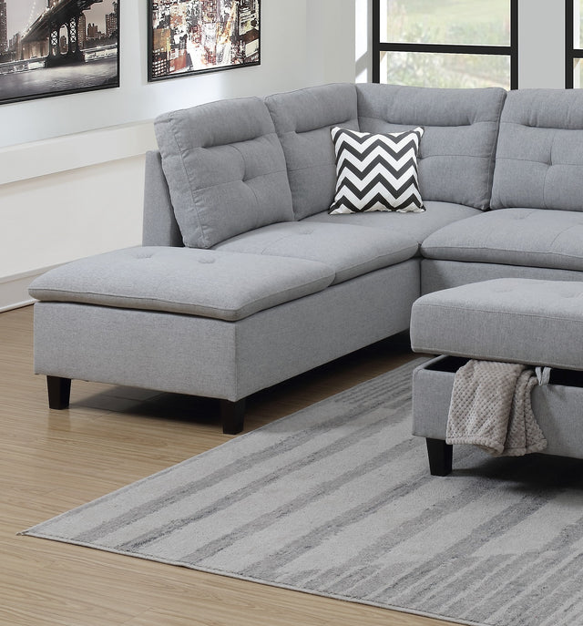 Living Room Furniture Grey Cushion Sectional w Ottoman Linen Like Fabric Sofa Chaise