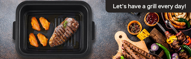 Geek Chef 7 In 1 Smokeless Electric Indoor Grill with Air Fry, Roast, Bake, Portable 2 in 1 Indoor Tabletop Grill & Griddle with Preset Function, Removable Non-Stick Plate, Air Fryer Basket, 6-Serving