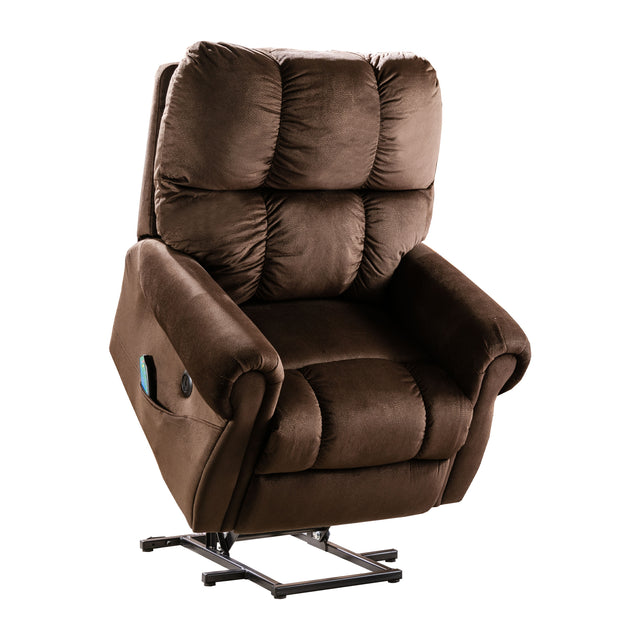 Electric lift recliner with heat therapy and massage, suitable for the elderly, heavy recliner, with modern padded arms and back, chocolate color