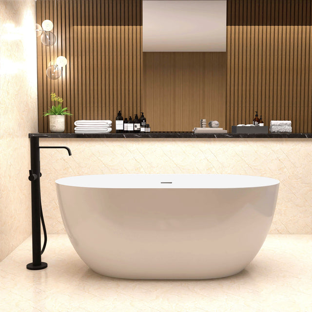 67" Acrylic Free Standing Tub - Classic Oval Shape Soaking Tub, Adjustable Freestanding Bathtub with Integrated Slotted Overflow and Chrome Pop-up Drain Anti-clogging Gloss White