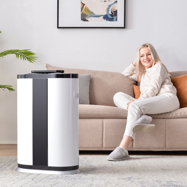 Smart Air Purifier with H13 True HEPA Filter for large rooms up to 3000 Sq.Ft .Capture 99.9% of Pet Daner, Smoke, Dust, Pollen, Formaldehyde. Wisdom WiFi , PM2.5 Monitor, Auto Mode, Movable wheel.