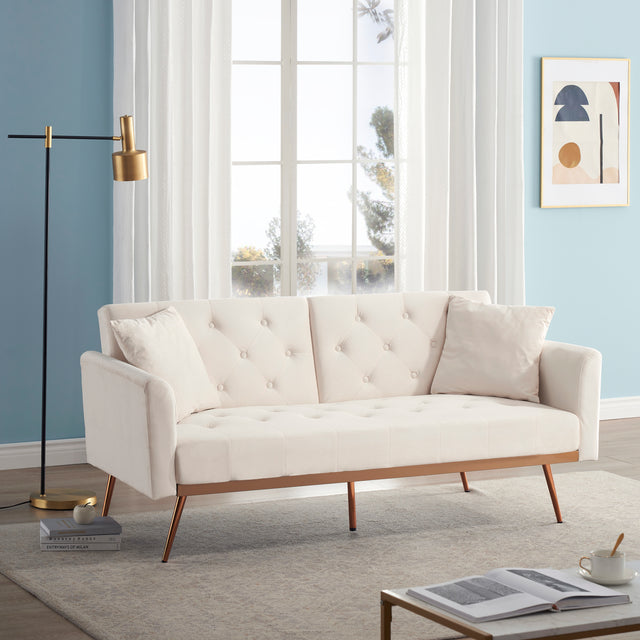 Beige Folding Living Room Sofa Bed with Midfoot Including Two Pillows