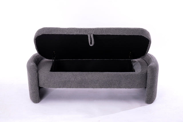 2152 Footstool with storage function gray teddy fabric suitable for hallway bedroom living room