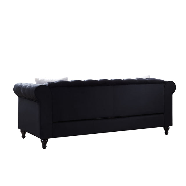 Sofa Chair with Button and Copper Nail on Arms and Back, One White Villose Pillow, Velvet Black (38"x34.5"x30")