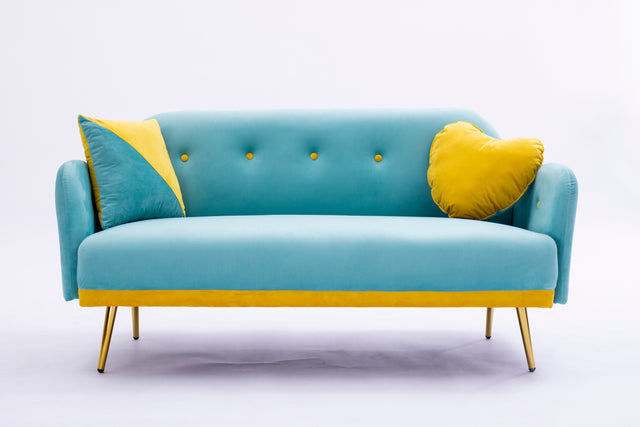 2156 sofa includes 2 pillows 58" blue velvet sofa for small spaces