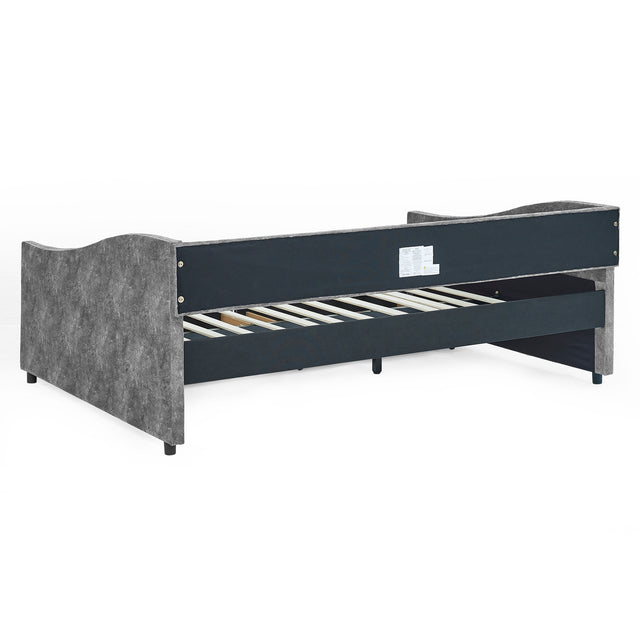 Full Size Daybed with Drawers Upholstered Tufted Sofa Bed, with Button on Back and Copper Nail on Waved Shape Arms,Grey(80.5“x55.5”x27.5“)
